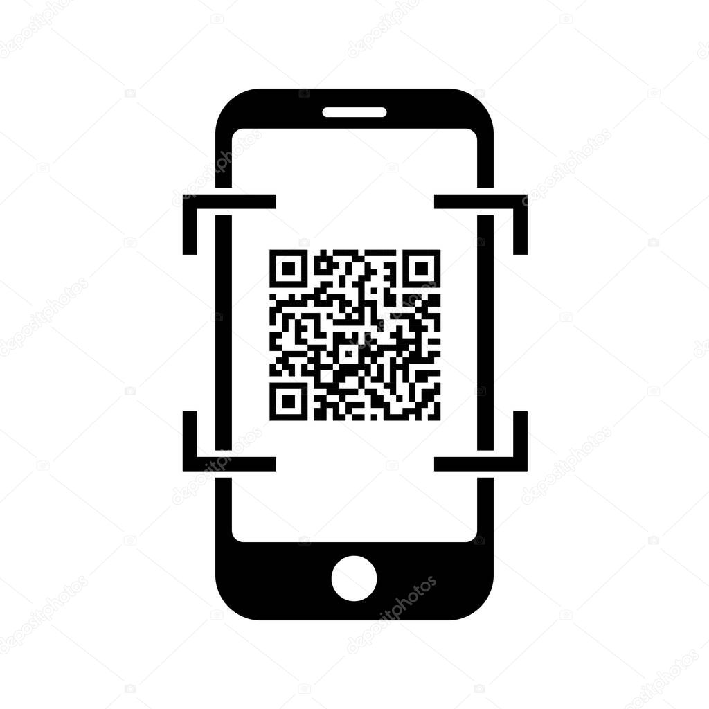 Phone icon Telephone icon symbol with QR code for app and messenger