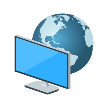 Dünya ikonu küresel yayın kavramına sahip Volumetric monitör