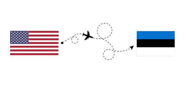 Repülés Utazás Usa Ból Észtországba Utasszállító Repülőgéppel Utazás Koncepció — Stock Vector