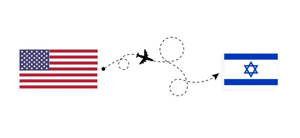 Voo Viagem Dos Eua Para Israel Por Avião Passageiros Conceito — Vetor de Stock