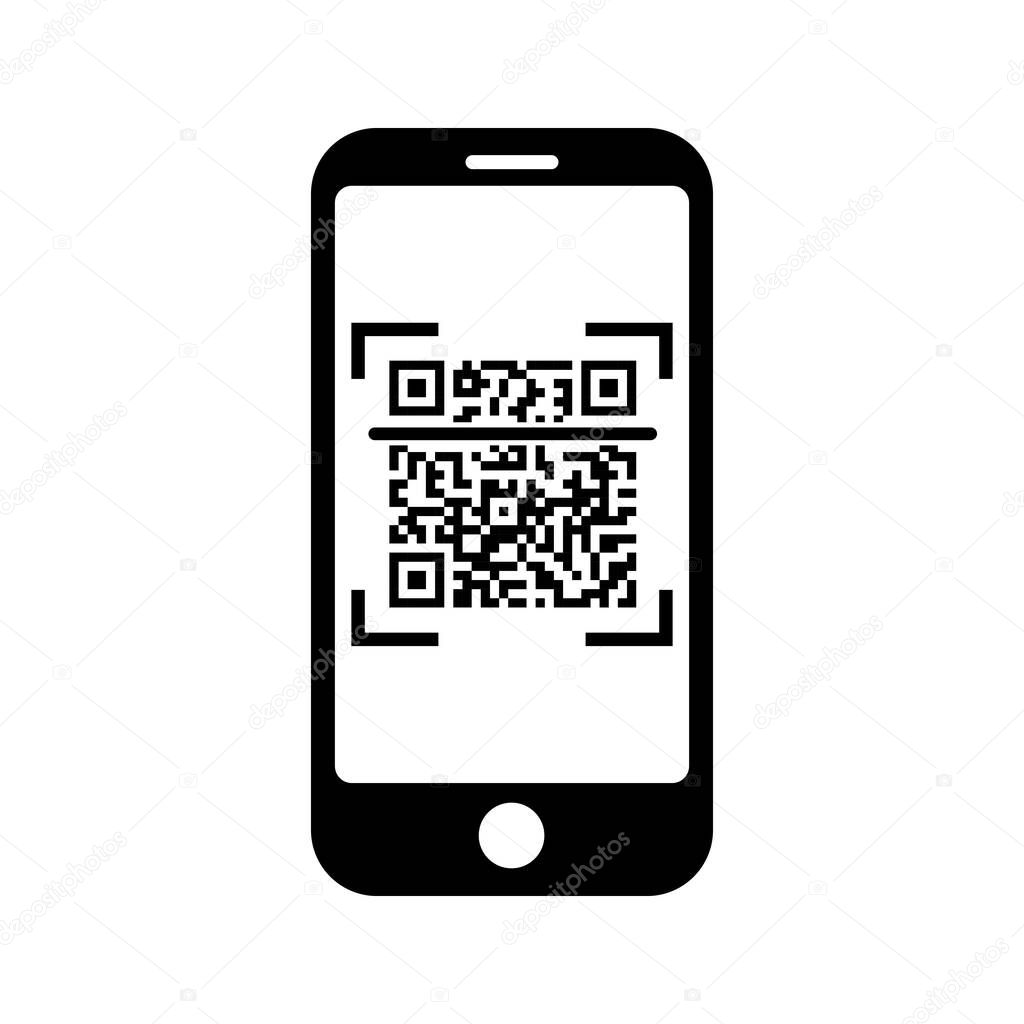 Phone icon Telephone icon symbol with QR code for app and messenger