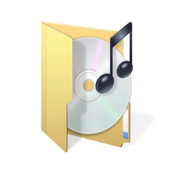 Dateiordner Mit Compact Disk Und Musiksymbol Isoliert Auf Weißem Hintergrund — Stockvektor
