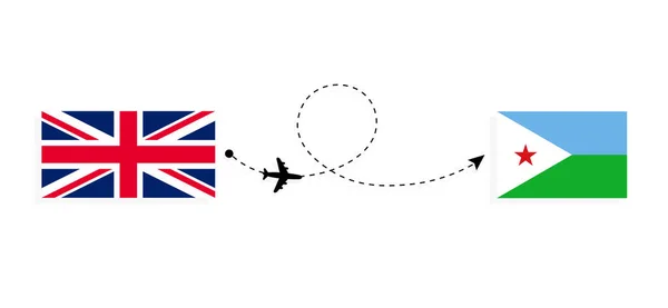 Flug Und Reise Von Großbritannien Nach Dschibuti Mit Dem Passagierflugzeug — Stockvektor