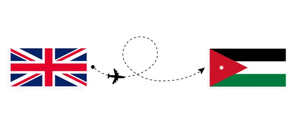 Voo Viagem Reino Unido Grã Bretanha Para Jordânia Por Avião — Vetor de Stock