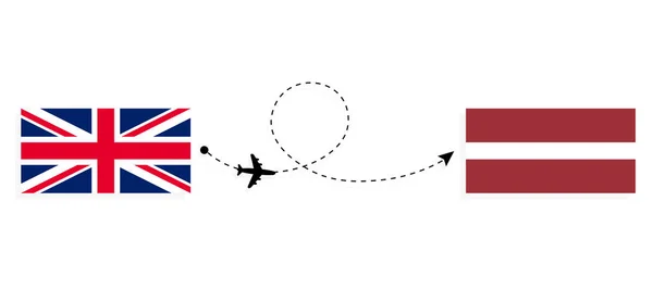 Рейс Поїздка Великої Британії Латвії Концепцією Пасажирського Літака Travel — стоковий вектор