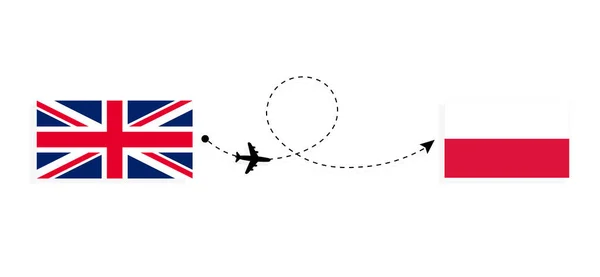 Flug Und Anreise Von Großbritannien Nach Polen Mit Dem Passagierflugzeug — Stockvektor