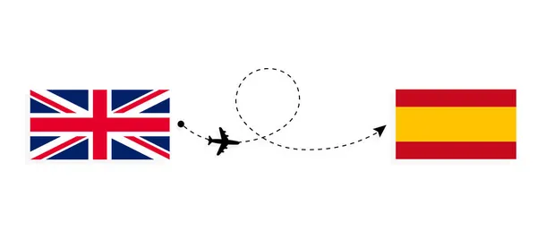 Vuelo Viaje Desde Reino Unido Gran Bretaña España Avión Pasajeros — Vector de stock