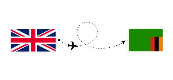 Рейс Подорож Великої Британії Замбії Концепцією Пасажирського Літака Travel — стоковий вектор