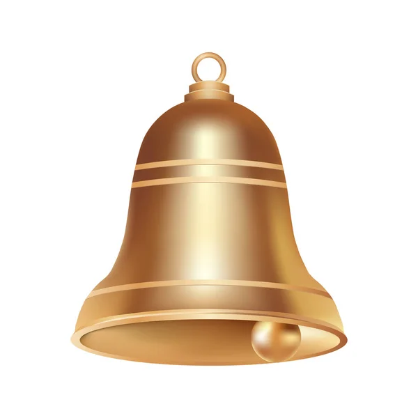 Volumetric Real Golden Christmas Bell Isolated White Background — 스톡 벡터