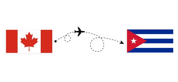 Vol Voyage Canada Cuba Par Avion Passagers Concept Voyage — Image vectorielle