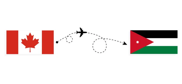 Voo Viagem Canadá Para Jordânia Por Avião Passageiros Conceito Viagem — Vetor de Stock