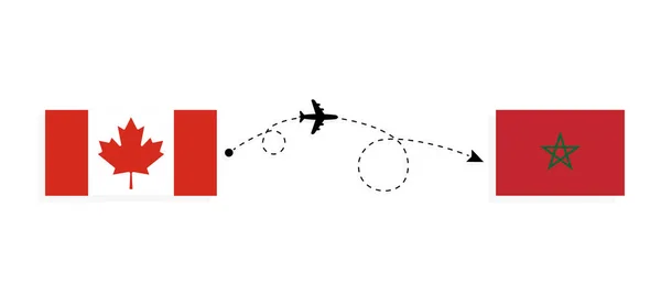Vlucht Reizen Van Canada Naar Marokko Met Het Vliegtuig Reizen — Stockvector