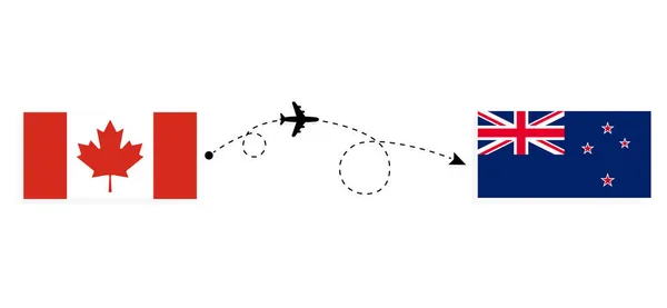 Flyg Och Resa Från Kanada Till Nya Zeeland Med Passagerarflygplan — Stock vektor