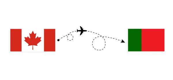 Flug Und Reise Von Kanada Nach Portugal Mit Dem Passagierflugzeug — Stockvektor