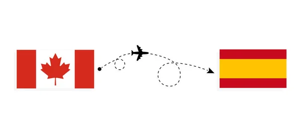 Vlucht Reizen Van Canada Naar Spanje Passagiersvliegtuig Reisconcept — Stockvector