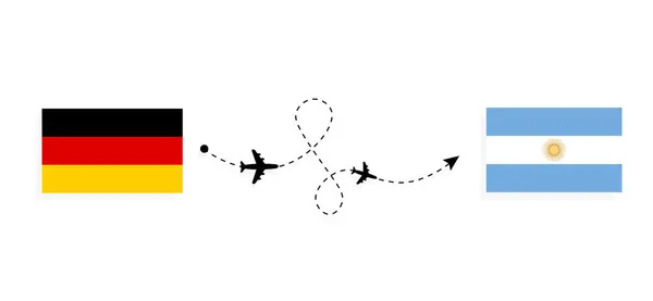 旅客機でドイツからアルゼンチンへのフライトと旅行 旅行コンセプト — ストックベクタ
