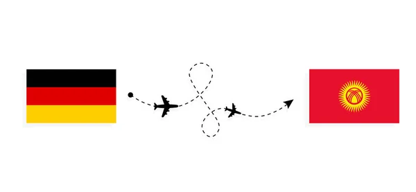 Voo Viagem Alemanha Para Quirguistão Por Avião Passageiros Conceito Viagem —  Vetores de Stock