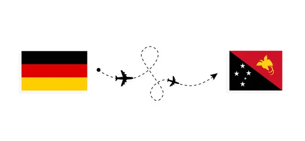 Vuelo Viaje Alemania Papúa Nueva Guinea Avión Pasajeros Concepto Viaje — Archivo Imágenes Vectoriales