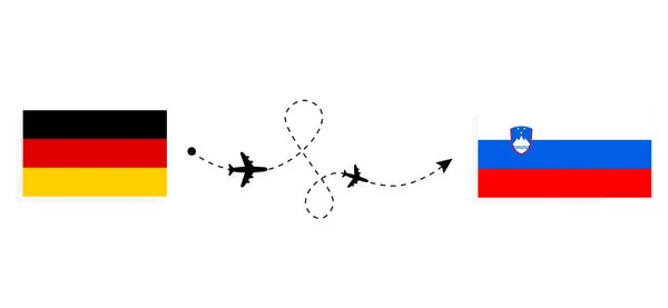 Flyg Och Resa Från Tyskland Till Slovenien Med Passagerarflygplan Resekoncept — Stock vektor