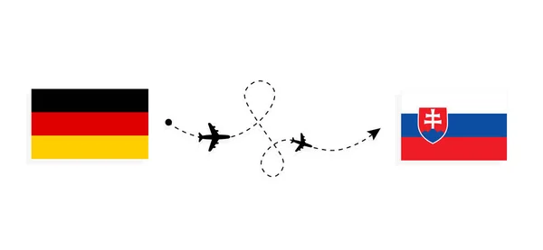 用客机从德国飞往斯洛伐克的航班和旅行 — 图库矢量图片