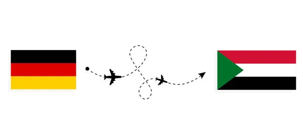 Vlucht Reizen Van Duitsland Naar Soedan Passagiersvliegtuig Reisconcept — Stockvector