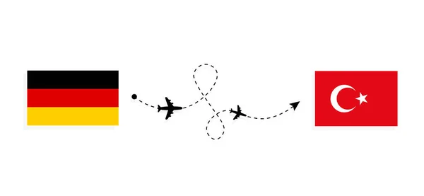 乘坐客机从德国飞往土耳其的航班和旅行 — 图库矢量图片