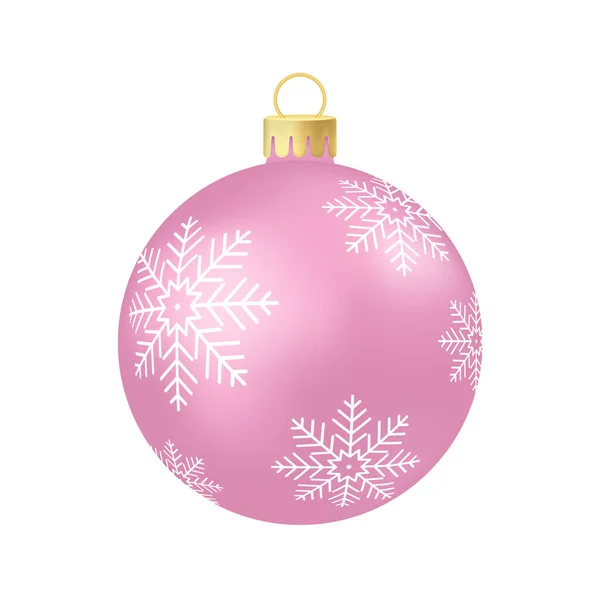 Rosa Rosa Árbol Navidad Juguete Bola Ilustración Volumétrica Realista Color — Vector de stock