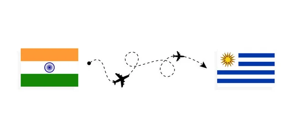 利用客机从印度飞往乌拉圭的航班和旅行 — 图库矢量图片