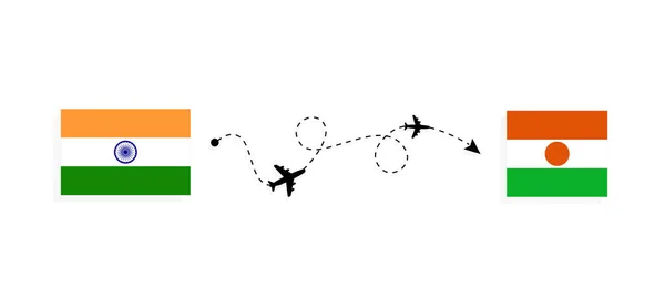 Flug Und Reise Von Indien Nach Niger Mit Dem Passagierflugzeug — Stockvektor