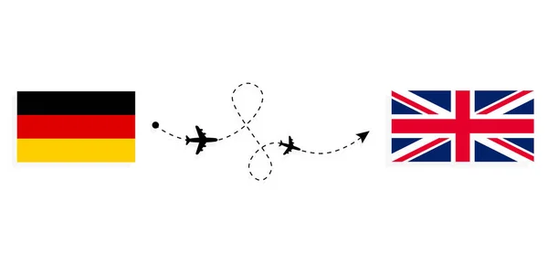 Flug Und Anreise Von Deutschland Nach Großbritannien Mit Dem Passagierflugzeug — Stockvektor