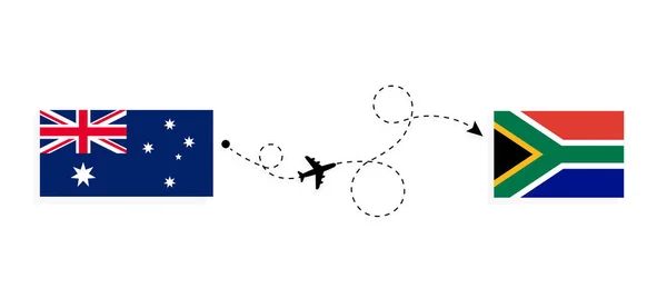 Flyg Och Resa Från Australien Till Sydafrika Med Passagerarflygplan Resekoncept — Stock vektor