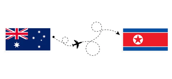 Voo Viagem Austrália Para Coreia Norte Por Avião Passageiros Conceito — Vetor de Stock