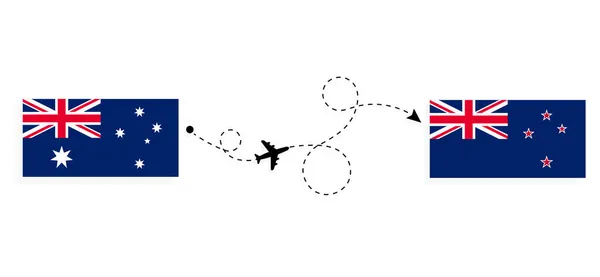 Vol Voyage Australie Nouvelle Zélande Par Avion Passagers Concept Voyage — Image vectorielle