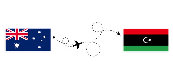 Voo Viagem Austrália Para Líbia Por Avião Passageiros Conceito Viagem — Vetor de Stock