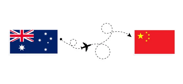 Vlucht Reizen Van Australië Naar China Met Het Vliegtuig Reizen — Stockvector