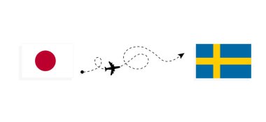 Yolcu uçağıyla Japonya 'dan İsveç' e uçuş ve seyahat kavramı
