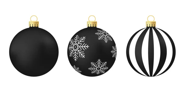 Black Christmas Tree Toy Ball Ογκομετρική Και Ρεαλιστική Έγχρωμη Απεικόνιση — Διανυσματικό Αρχείο