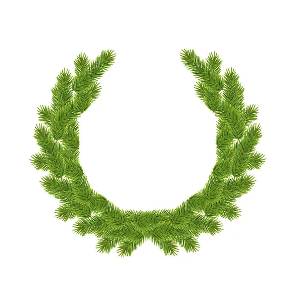 ふわふわの緑の松の枝からのクリスマスリース — ストックベクタ