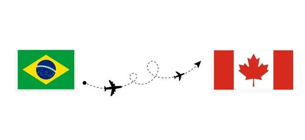 ブラジルからカナダへの旅客機でのフライトと旅行旅行のコンセプト — ストックベクタ