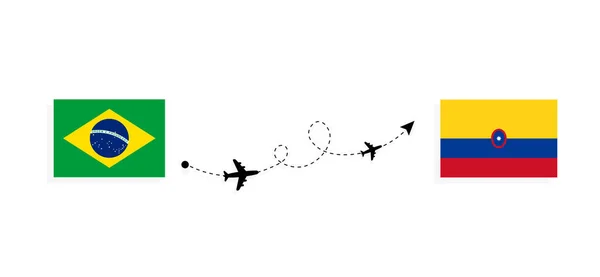 乘坐客机从巴西飞往哥伦比亚的航班和旅行 — 图库矢量图片
