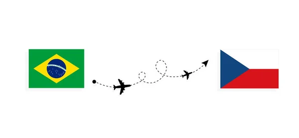 Flug Und Anreise Von Brasilien Nach Tschechien Mit Dem Passagierflugzeug — Stockvektor