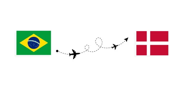 Lot Podróż Brazylii Danii Samolotem Pasażerskim Koncepcja Podróży — Wektor stockowy