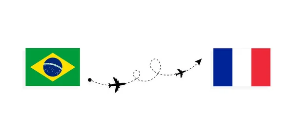 Vuelo Viaje Brasil Francia Avión Pasajeros Concepto Viaje — Archivo Imágenes Vectoriales