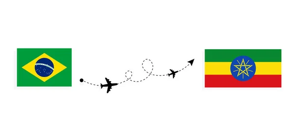 Yolcu Uçağı Konseptiyle Brezilya Dan Etiyopya Uçuş Seyahat — Stok Vektör