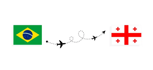 Flug Und Reise Von Brasilien Nach Georgien Mit Dem Passagierflugzeug — Stockvektor