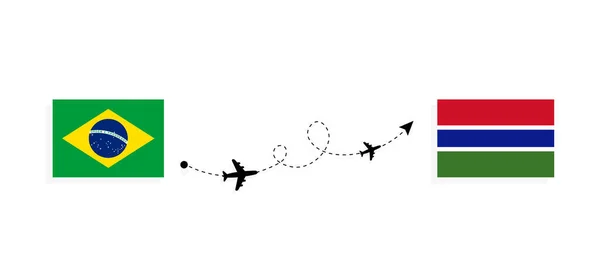 Flug Und Reise Von Brasilien Nach Gambia Mit Dem Passagierflugzeug — Stockvektor