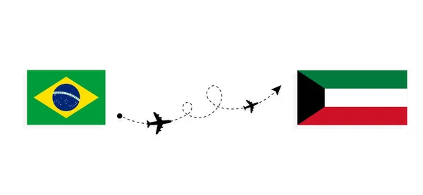 Voo Viagem Brasil Para Kuwait Por Avião Passageiros Conceito Viagem —  Vetores de Stock