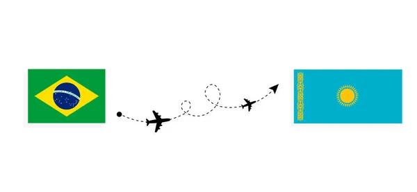 Політ Подорож Бразилії Казахстану Концепцією Пасажирського Літака — стоковий вектор