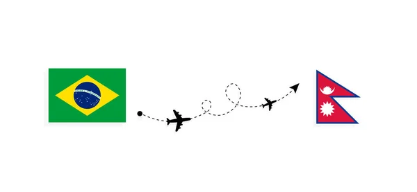 Brezilya Dan Nepal Yolcu Uçağıyla Seyahat Konsepti — Stok Vektör