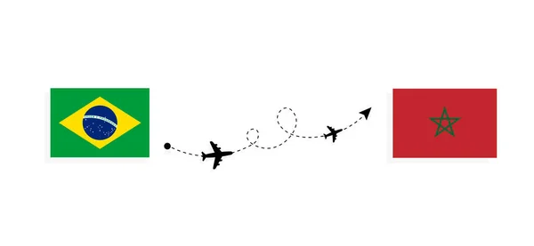 Let Cestování Brazílie Maroka Osobním Letadlem Cestovní Koncept — Stockový vektor